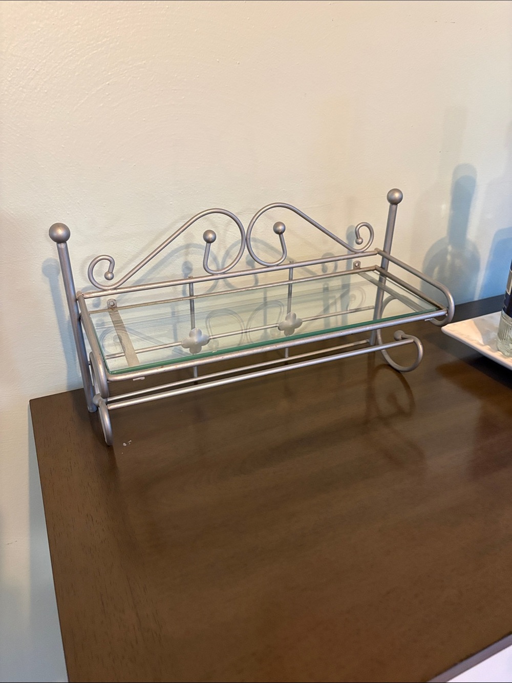 Vintage HOME INTERIORS metal and glass shelf